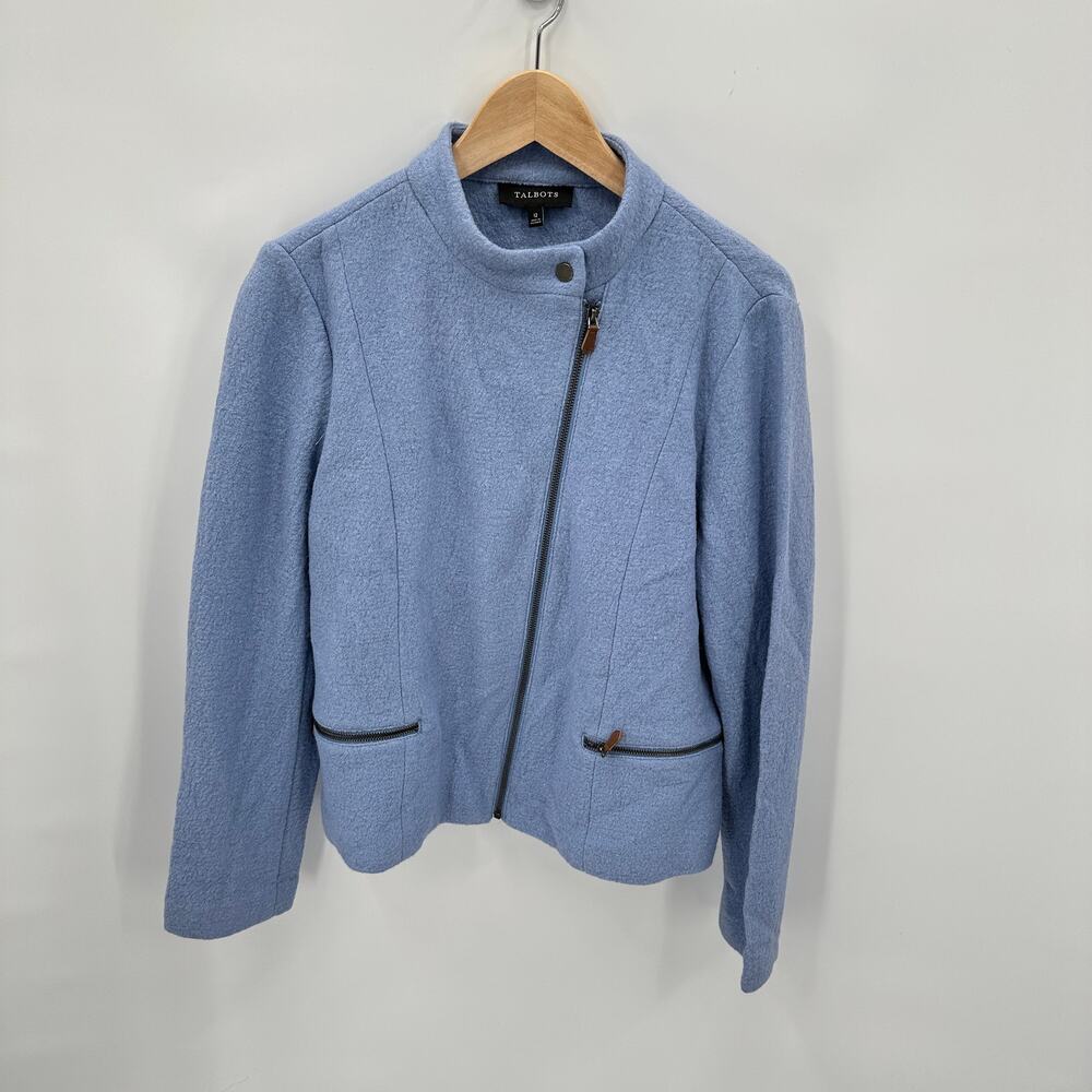 TALBOTS Light Blue Moto Zip Up Wool Blend Jacket // 12